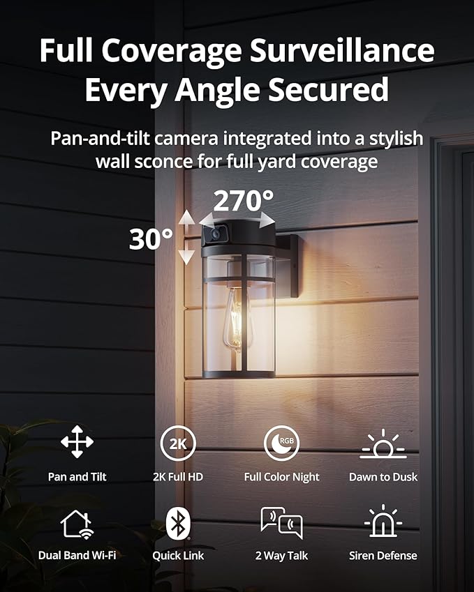 Outdoor Porch Light Security Camera, 2K HD Live View Wi-Fi Human Detection - Image 2