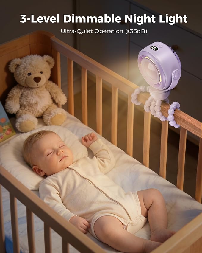 SWEETFULL Baby Stroller Fan - 4000mAh Rechargeable 4-Speed Quiet - Image 6