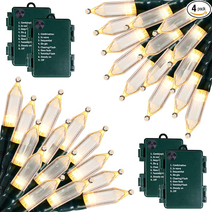 Brightown Battery Operated Christmas Lights 4 Pack 18 Feet 50 LED Clear Mini by Brightown