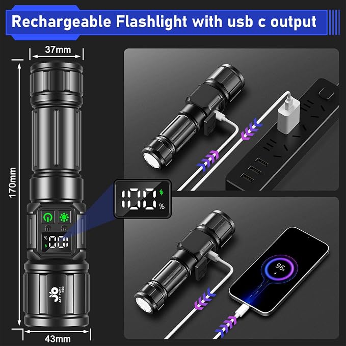 JAY-PARK Flashlights High Lumens, Rechargeable Flashlight 100000 Lumens - Image 5