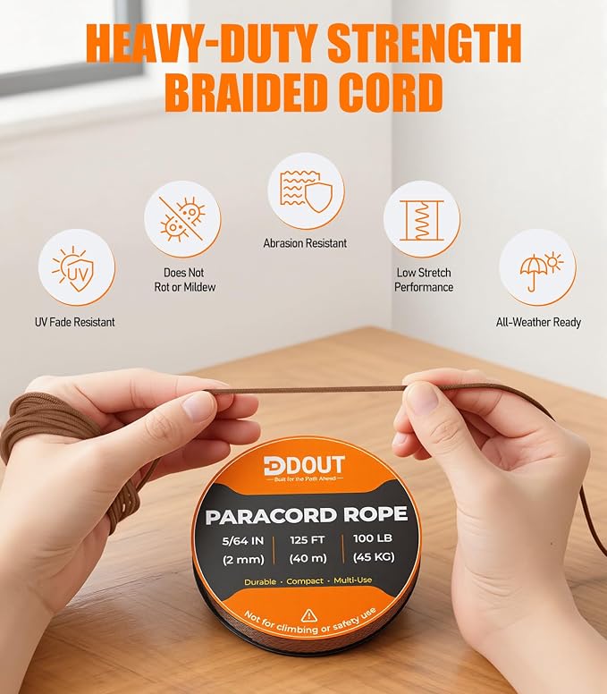 DDOUT 2mm Paracord 100lb, Thin Micro Paracord Rope, Tan 125FT Nylon Cord - Image 3