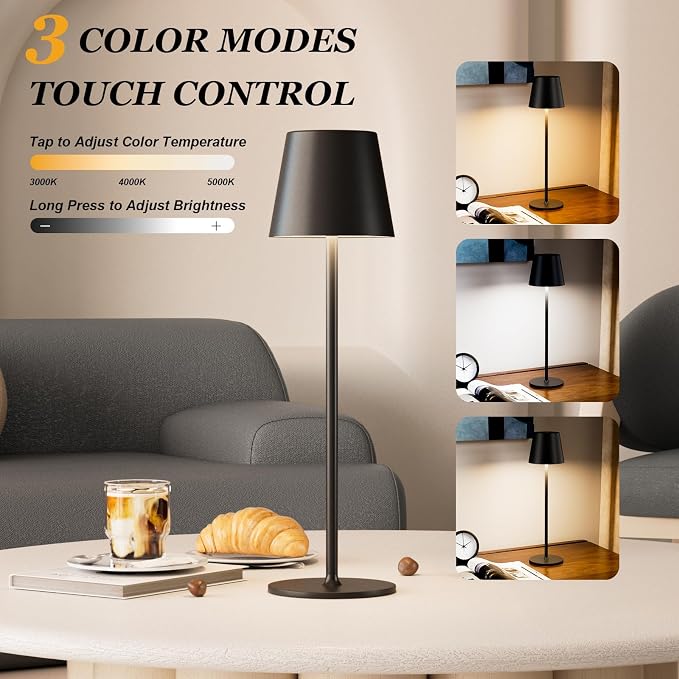 Kakanuo Cordless Table Lamp Rechargeable Black - Image 2