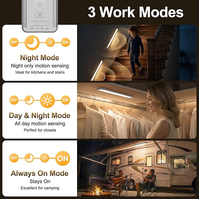 Reoshine Motion Sensor Light Indoor, 80 LED Under Cabinet Lighting Battery - Image 3