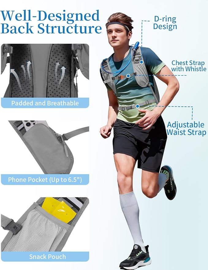 Hydration Backpack with 2L Water Bladder, Hiking Water Backpack - Image 6