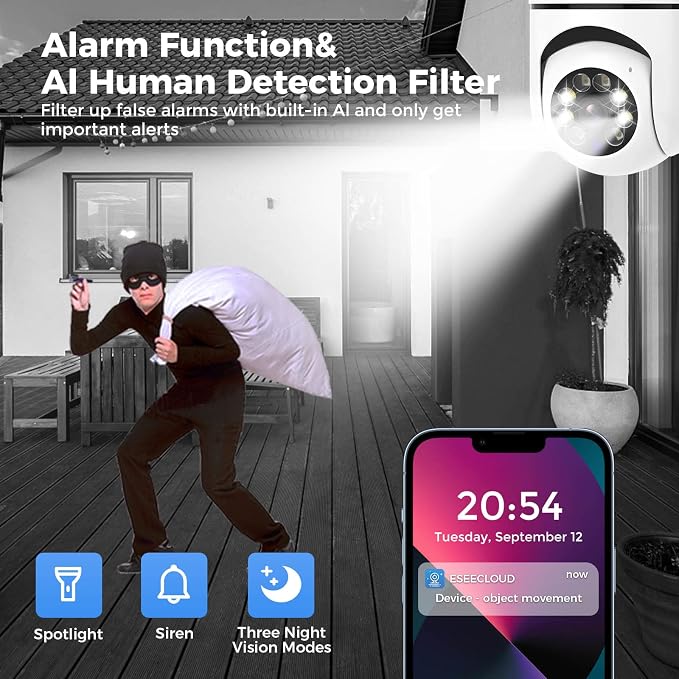 Hiseeu Light Bulb Security Camera, 2.4GHz 5GHz WiFi Light Bulb Camera, - Image 5