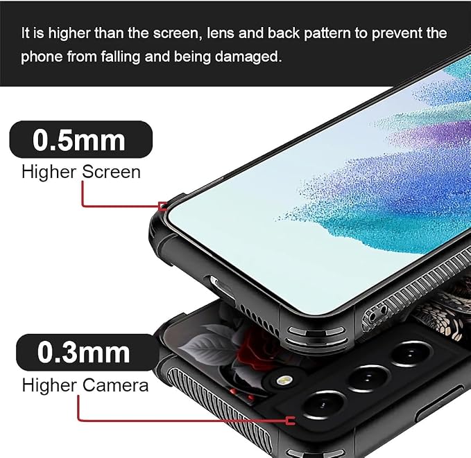 for Samsung Galaxy S22 Plus Case, Entwined Rose Snake Pattern Graphic Design - Image 3