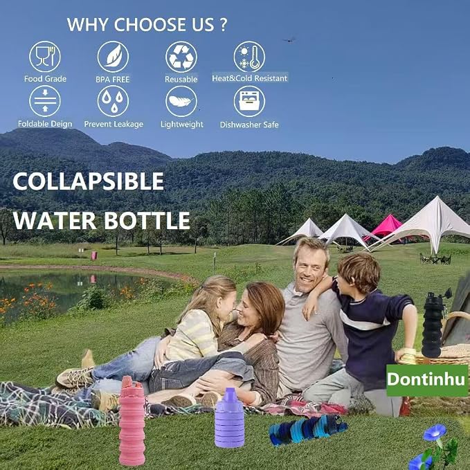 Collapsible Water Bottles 2 Pack Travel water bottle Sports Portable Water - Image 6