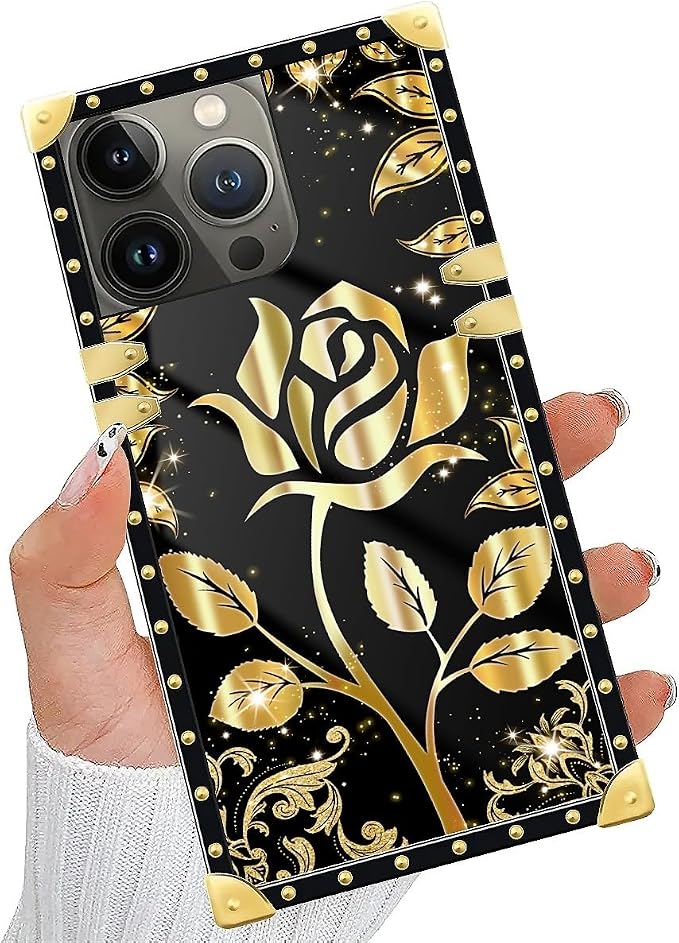 Compatible with iPhone 15 Pro Case, Shine Gold Rose Luxury Golden Decoration - Image 2