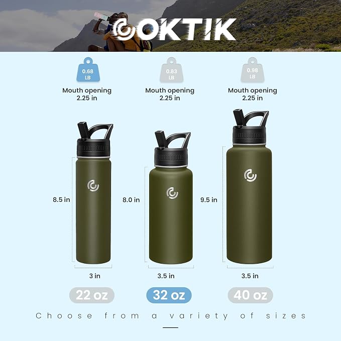 COKTIK 32oz Sports Water Bottle, Stainless Steel Water Bottle - Image 2