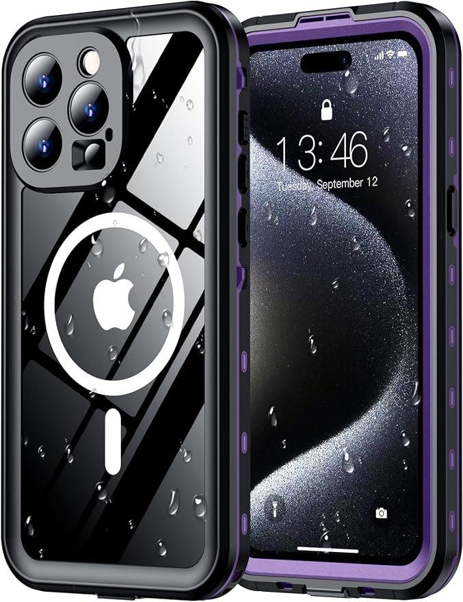 Red2Fire for iPhone 15 Pro Case Waterproof, Phone Case 6.1" Purple/Clear by Red2Fire