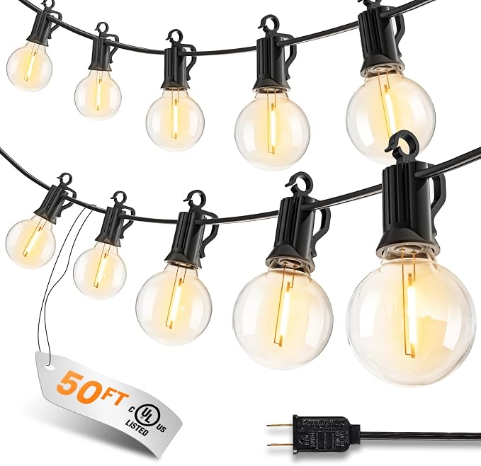 Outdoor String Patio Lights, 50FT 25 LED Patio Lights Waterproof, Connectable by SmartDawn