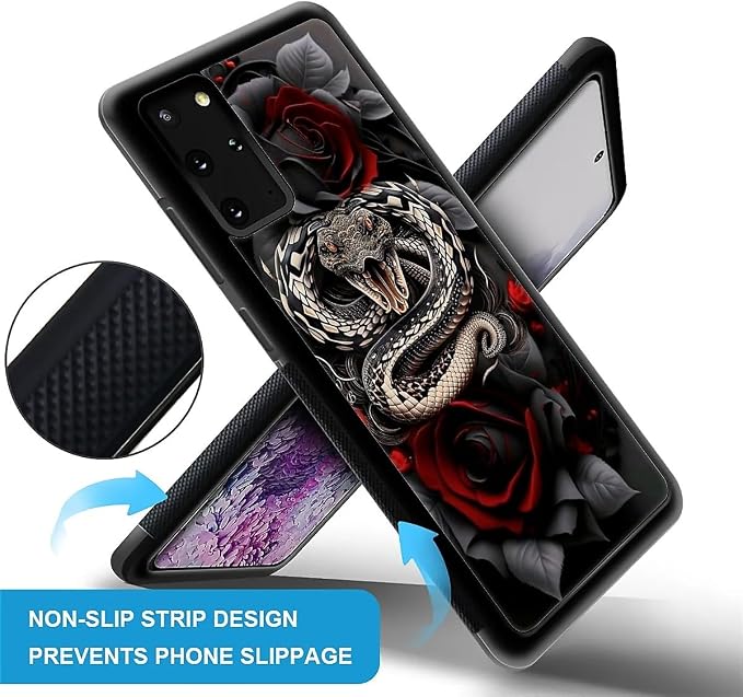 for Samsung Galaxy S20 Plus Case, Entwined Rose Snake Pattern Graphic Design - Image 5