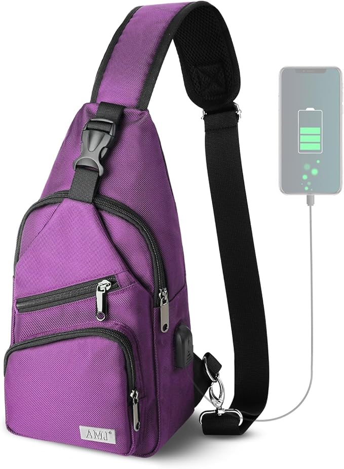 AMJ Crossbody Sling Bag Men Women, Casual Shoulder Backpack, Chest Daypack by AMJ