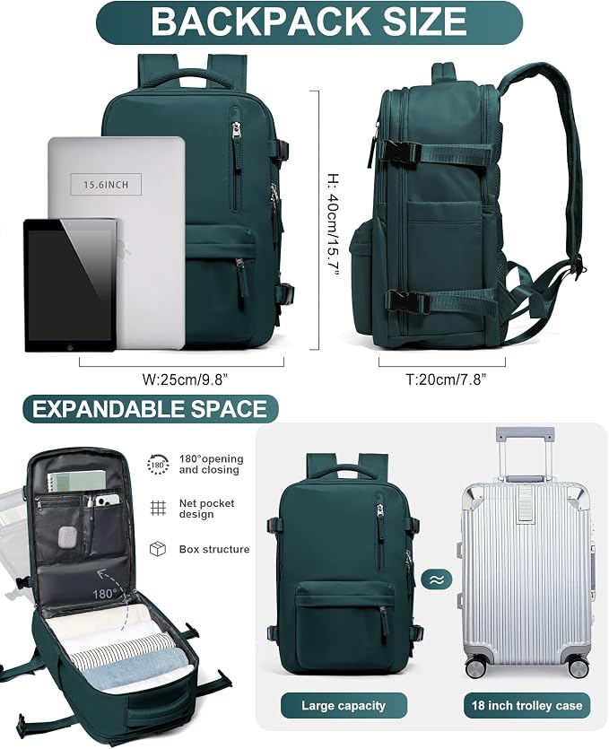 WONHOX Large Travel Backpack Carry on Flight Approved Laptop Work Business - Image 3