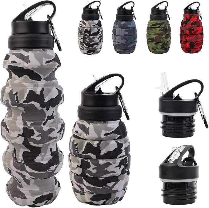 Collapsible Travel Water Bottle18oz, Reuseable Silicone Foldable Water Bottles by KUNHANG