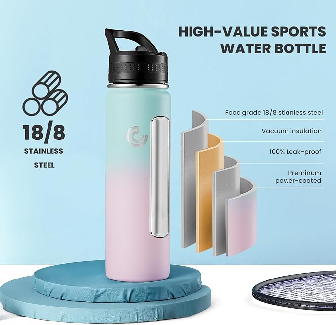 COKTIK 22oz Sports Water Bottle, Stainless Steel Water Bottle - Image 3