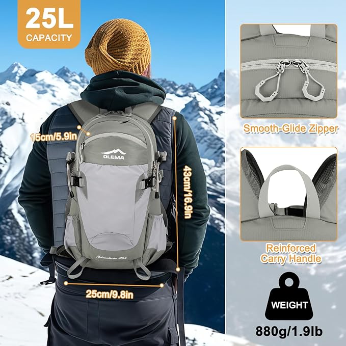OLEMA Hiking Backpack, 25L Lightweight Travel Backpacks, Camping Daypack - Image 5