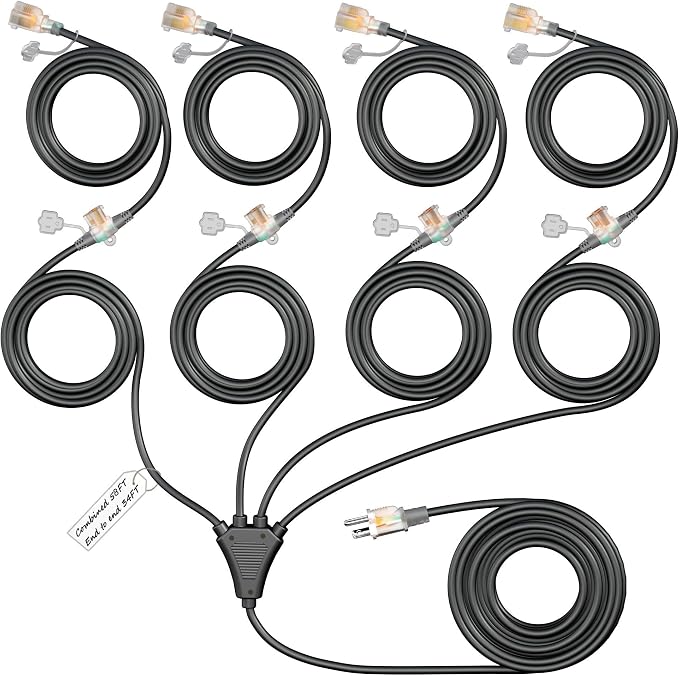 Eversimpleinc Black 1 to 4 Splitter Extension Cord, 3 Prong Plug by EversimpleInc