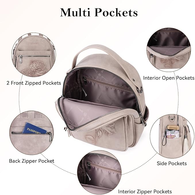 Mini Backpack Purse for Women, Embossed Leather Small Backpack Fashion Travel - Image 5