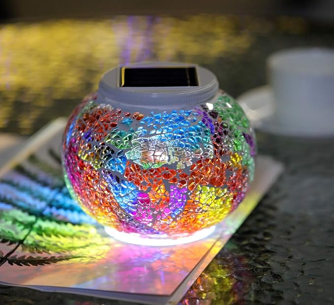 WSgift Color Changing Solar Powered Glass Mosaic Ball Led Garden Lights - Image 4