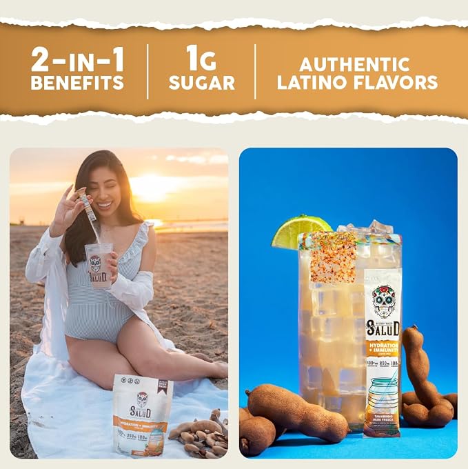 Salud 2-in-1 Hydration Packets + Immunity Electrolytes Powder, Tamarindo - Image 2