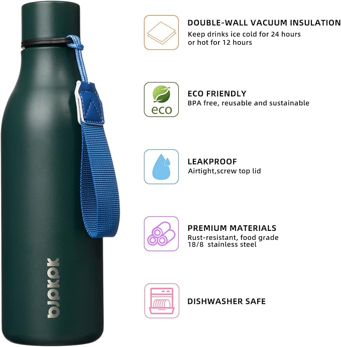 BJPKPK Insulated Water Bottles, 18 oz Stainless Steel Metal Water Bottle - Image 2