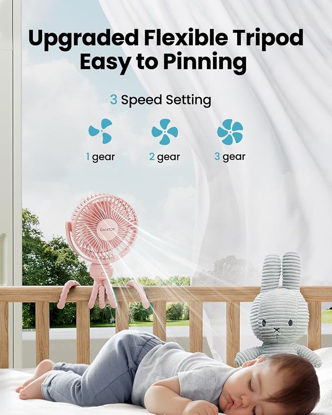 Gaiatop Mini Portable Stroller Fan, Battery Operated Small Clip on Fan - Image 3