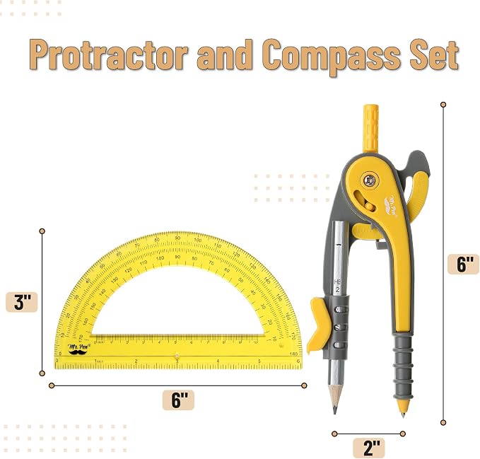 Mr. Pen- Geometry Compass and Protractor Set, 6 Inch Compass, 6 Inch Protractor - Image 2