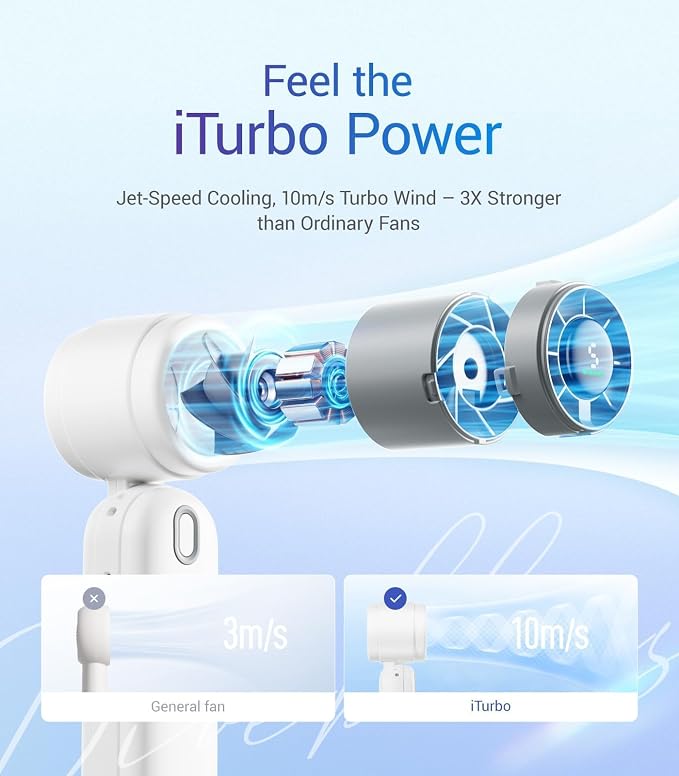 Diveblues Handheld Fan, 30ft/s Mini Portable Turbo Fan, 4000mAh Personal Fan - Image 2
