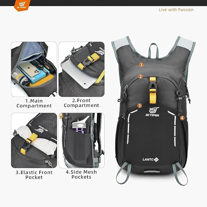 SKYSPER Small Hiking Backpack - 25L Travel Daypack Lightweight Bag Water - Image 2