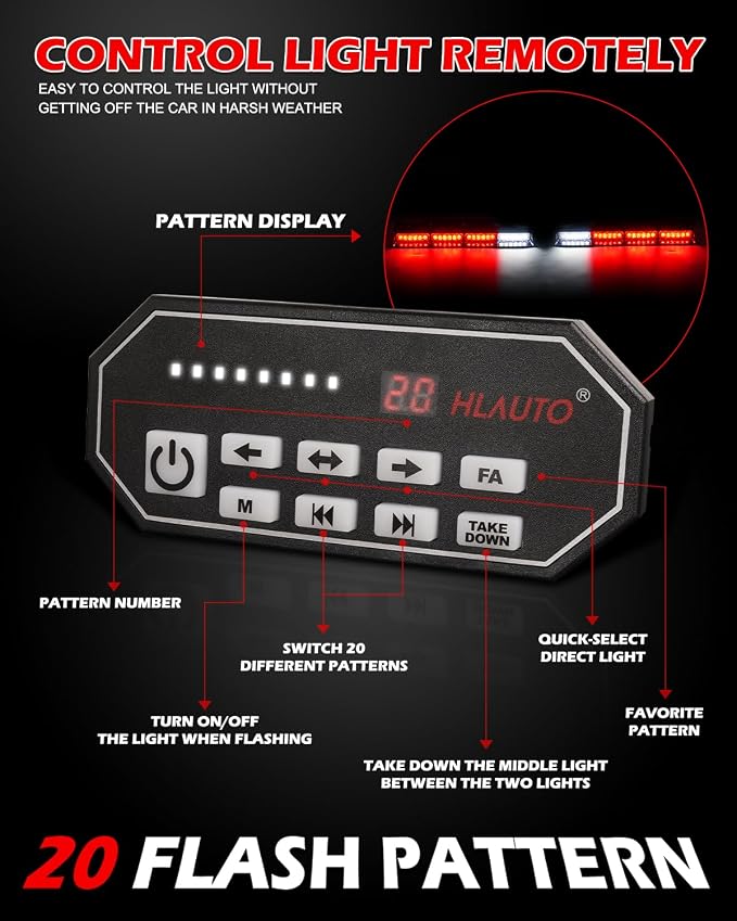 HLauto 604N Emergency Dash Strobe Lights: 2x16.8 inch Red Security Light w/Take - Image 4
