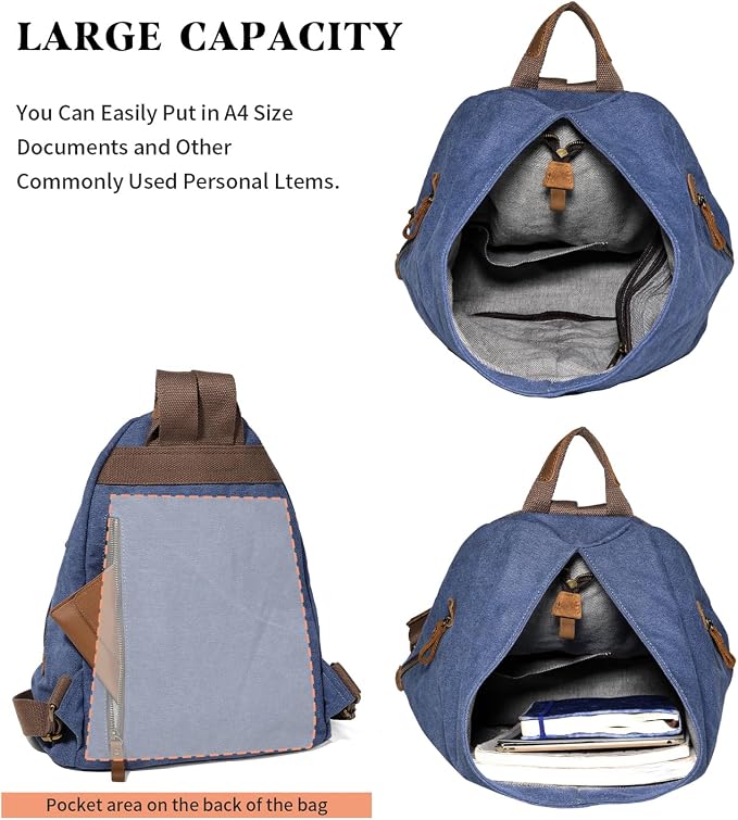 KL928 Canvas Vintage Backpack – Large Casual Daypack Outdoor Travel Rucksack - Image 4