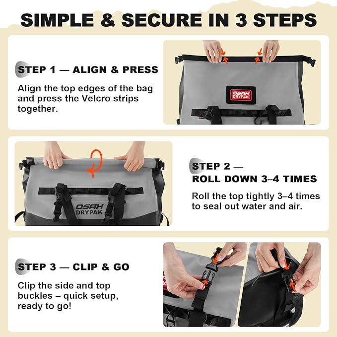 OSAH DRYPAK Waterproof Duffel Bag 25L/40L/60L – Heavy-Duty Motorcycle Tail Bag - Image 5