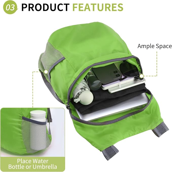 20L Ultra Hiking-Daypack Lightweight Foldable Travel Packable Backpack - Image 5