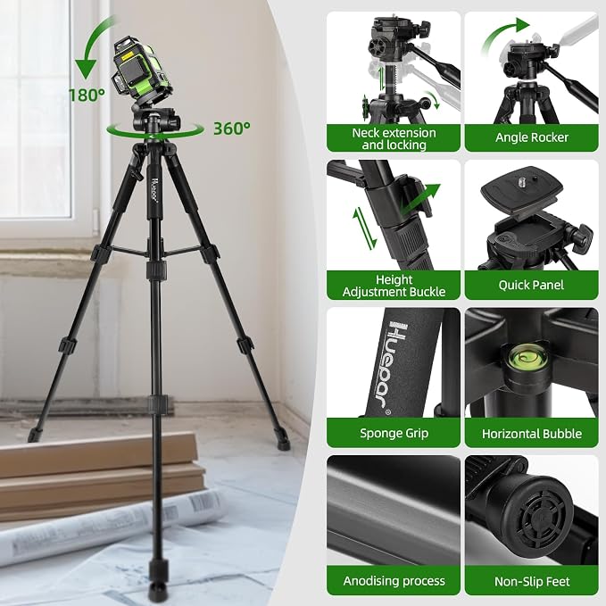 Huepar Laser Level 360° with Tall Tripod, Self Leveling Rechargeable Lazer - Image 5