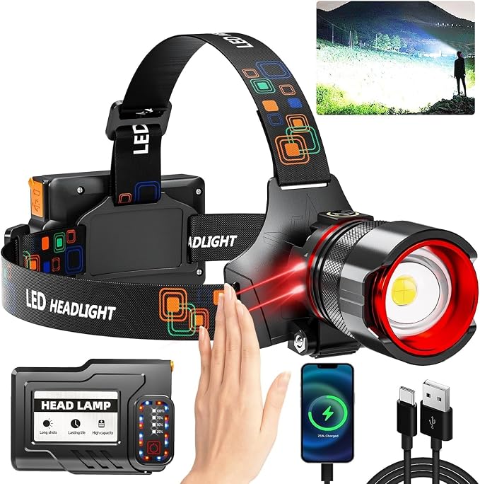Rechargeable LED Headlamp 99000 High Lumens, Super Bright by ABUSVEX