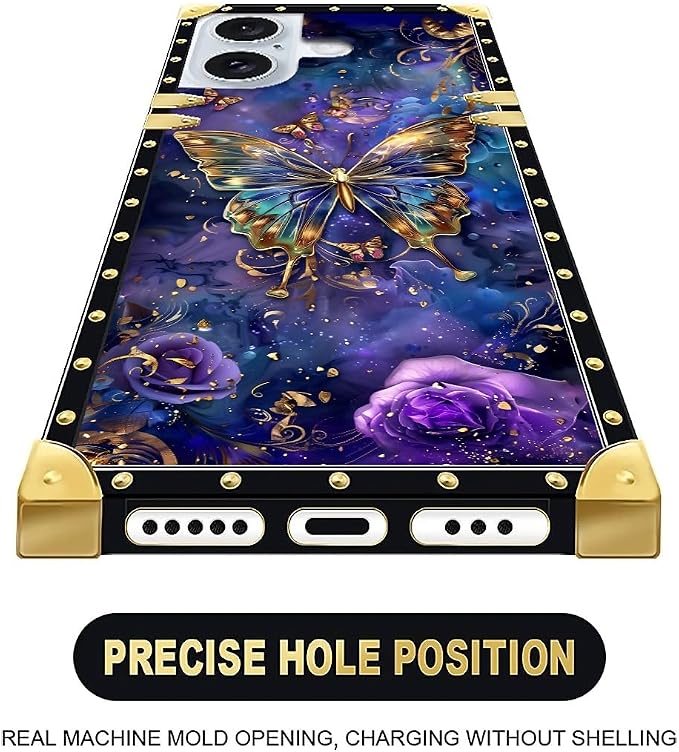 Compatible with iPhone 16 Case, Glistening Golden Butterfly Vibrant Purple Blue - Image 6