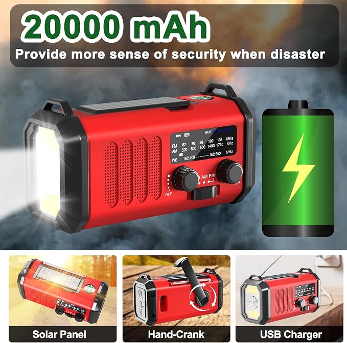 Leaton Emergency Radio NOAA Weather Radio Hand Crank & Solar Charging - Image 4