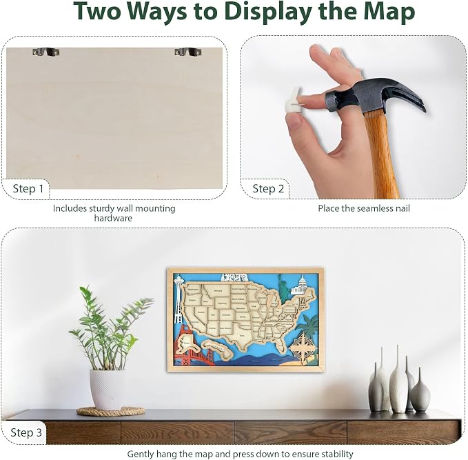 Wooden USA Landmark Travel Map, 16.5 x 11, 3-Layer Wood State Map Tracker Puzzle - Image 9