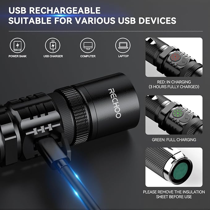 RECHOO Flashlight Rechargeable High Lumens, Dual Switch Rechargeable LED - Image 3
