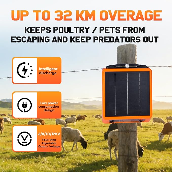 20miles Solar-Powered Electric Fence Charger, Adjustable Output - Image 3