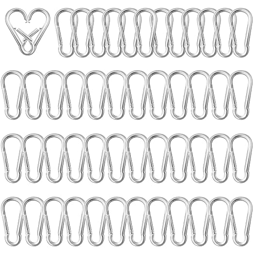 50 Pack 1.57" Heavy Duty Carabiner Clips, M4 Sliver Galvanized Steel Spring by SEUNGCH