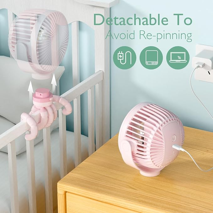 Momcozy 8000mAh Portable Stroller Fan, 27H Ultra-long Battery Life Detachable 4 - Image 5