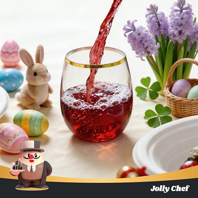 JOLLY CHEF 12 Pack 12oz Gold Plastic Wine Glasses Stemless, Unbreakable - Image 8