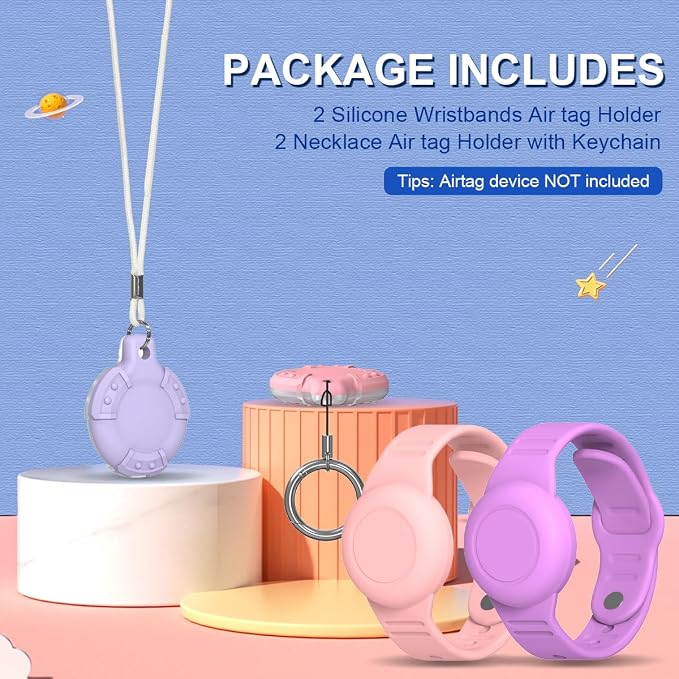 4 Pack for AirTag Bracelet & Air tag Necklace, Soft Silicone Wristband Air Tag - Image 2