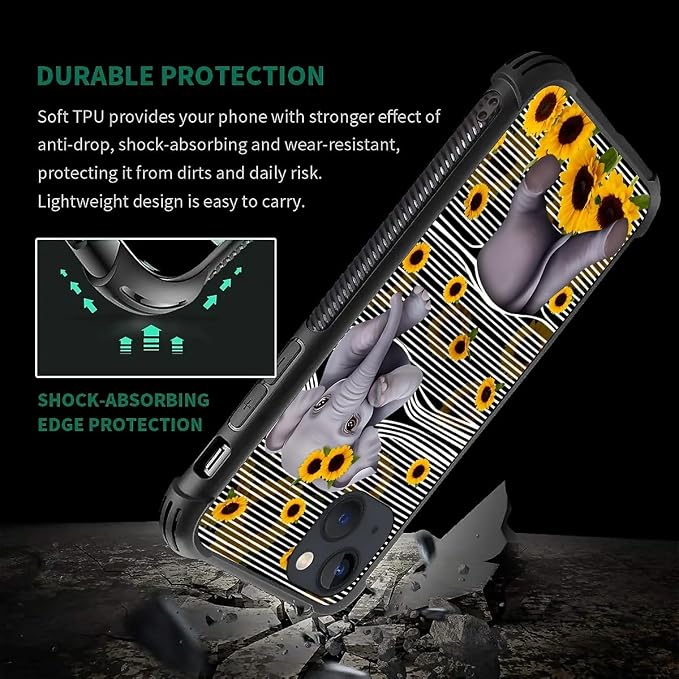 for iPhone 14 Plus Case, Cute Little Elephant Sunflower White Line Art Pattern - Image 7