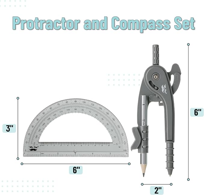Mr. Pen- Geometry Compass and Protractor Set, 6 Inch Compass, 6 Inch Protractor - Image 2