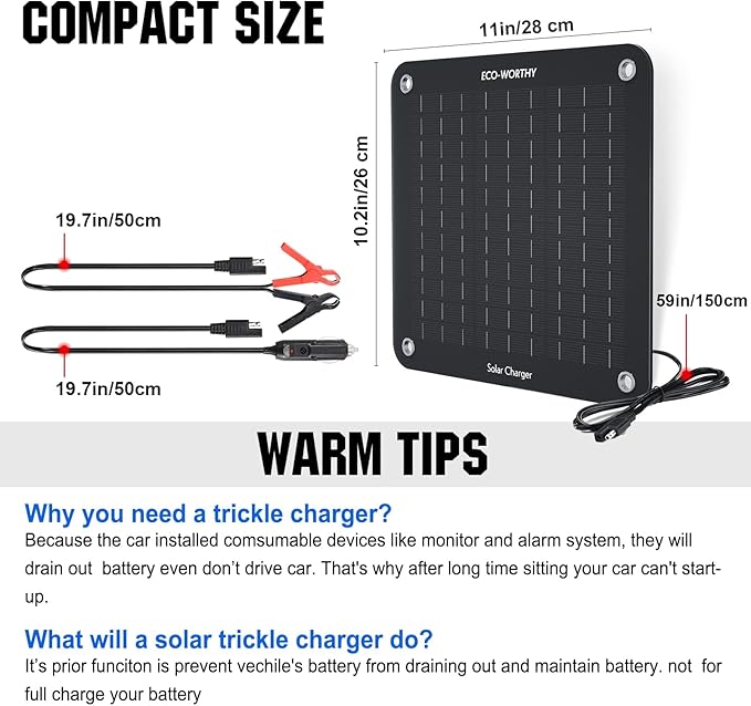 ECO-WORTHY 10W Solar Car Battery Charger Maintainer 12V Waterproof Portable - Image 6