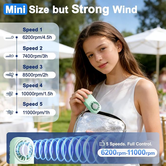 WHATOOK Handheld Mini Fan Small Personal Portable Speed USB Rechargeable - Image 5