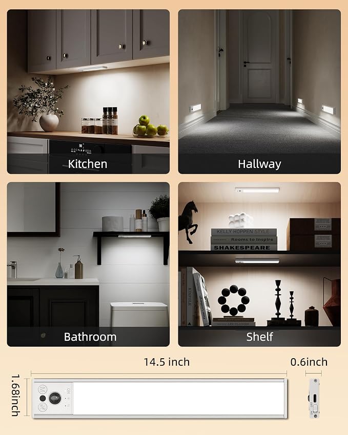 EZVALO 14.5inch Under Cabinet Lighting, Rechargeable Motion Sensor Light Indoor - Image 7